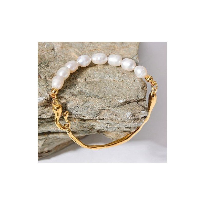 PULSERA PERLAS MALLORCA ACERO Y ORO WATERPROOF