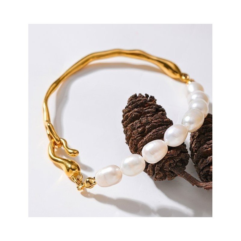 PULSERA PERLAS MALLORCA ACERO Y ORO WATERPROOF