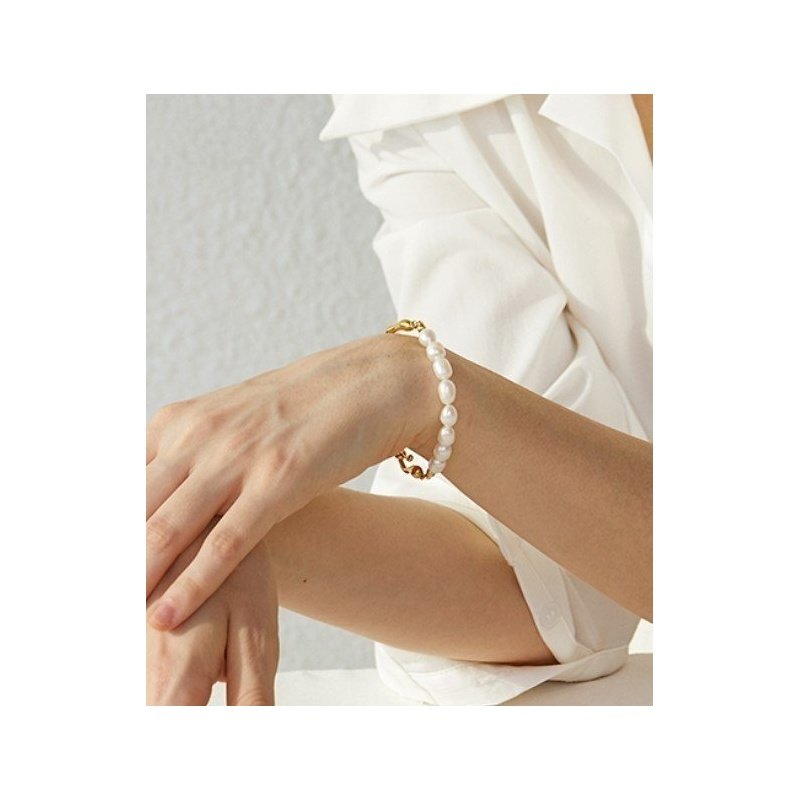 PULSERA PERLAS MALLORCA ACERO Y ORO WATERPROOF