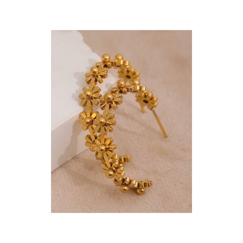 PENDIENTES SUNFLOWER ACERO Y ORO WATERPROOF