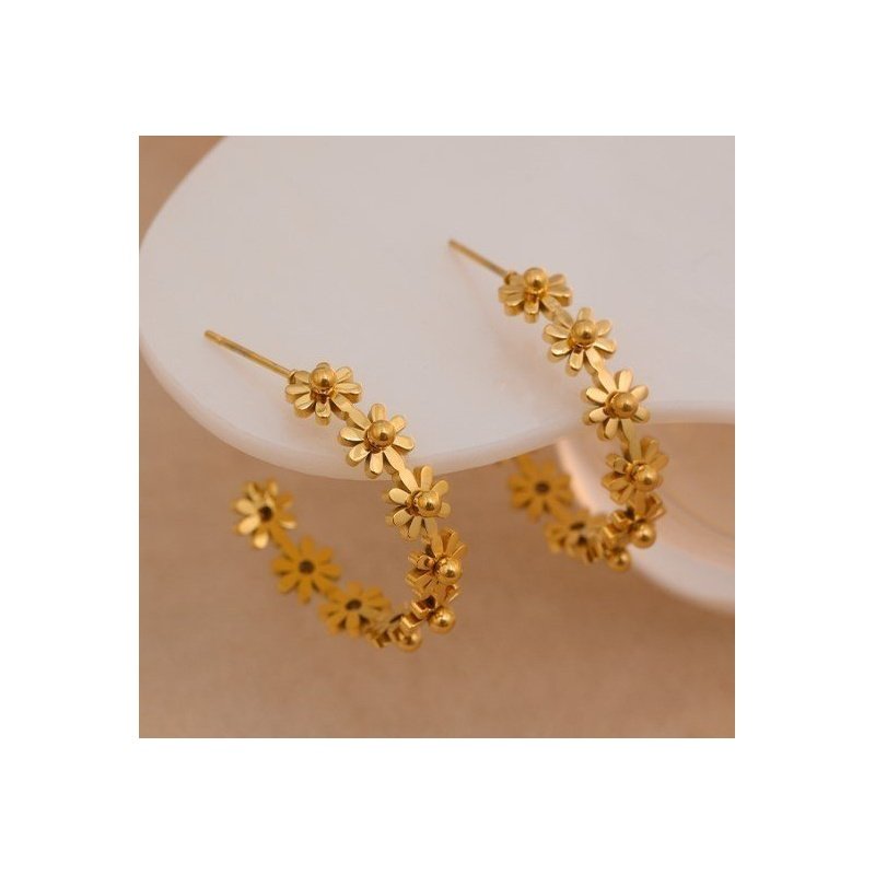 PENDIENTES SUNFLOWER ACERO Y ORO WATERPROOF