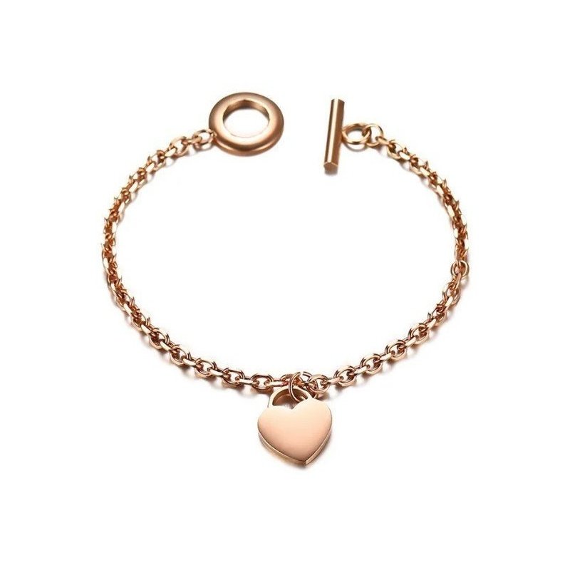 PULSERA CHARM CORAZÓN ACERO Y ORO ROSA