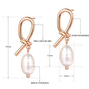PENDIENTES PERLAS NUDO ACERO Y ORO WATERPROOF