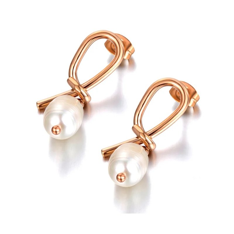 PENDIENTES PERLAS NUDO ACERO Y ORO WATERPROOF