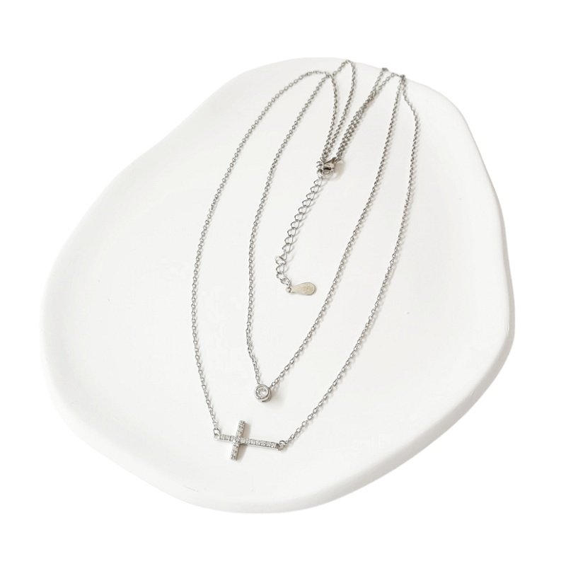 GARGANTILLA DOBLE CON CRUZ HORIZONTAL, PLATA DE 1ª LEY