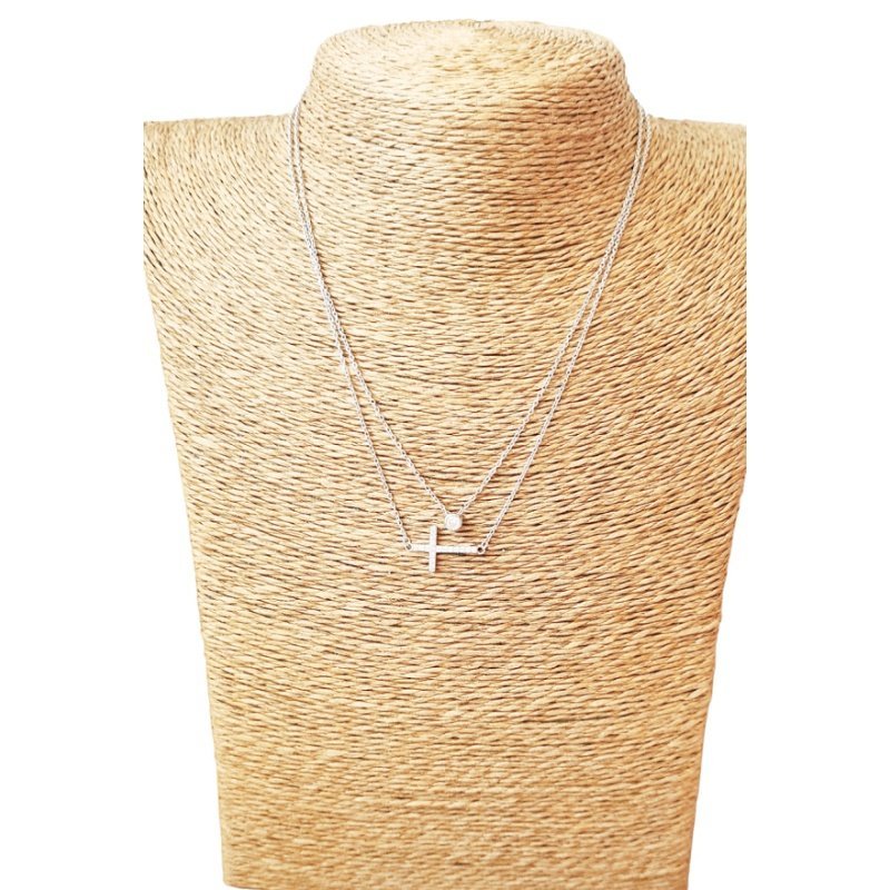 GARGANTILLA DOBLE CON CRUZ HORIZONTAL, PLATA DE 1ª LEY