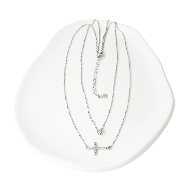 GARGANTILLA DOBLE CON CRUZ HORIZONTAL, PLATA DE 1ª LEY