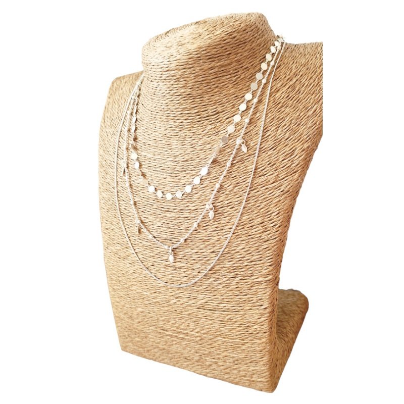 GARGANTILLA TRIPLE, TRES HILERAS, PLATA DE 1ª LEY