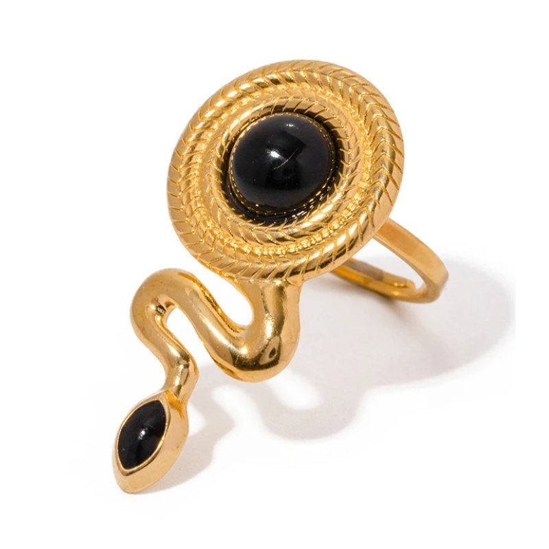 ANILLO EGIPCIO PIEDRA NEGRA WATERPROOF AJUSTABLE DORADO