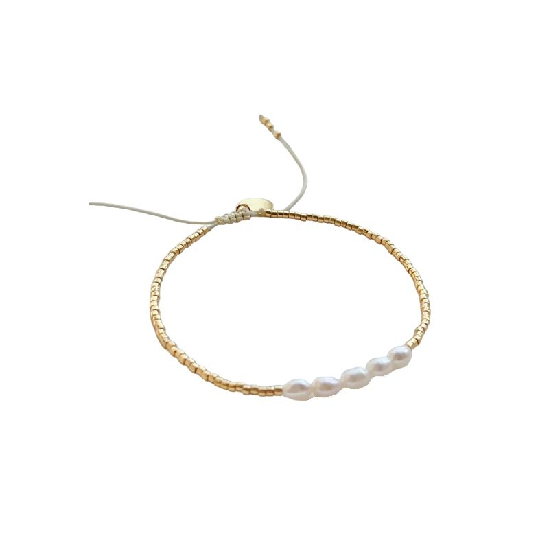 PULSERA CUENTAS DORADAS Y PERLAS NATURALES