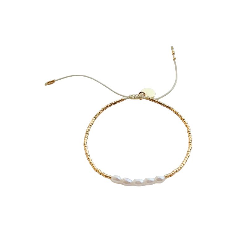 PULSERA CUENTAS DORADAS Y PERLAS NATURALES