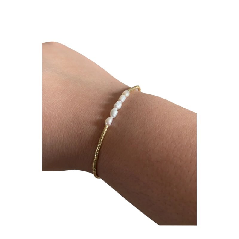 PULSERA CUENTAS DORADAS Y PERLAS NATURALES