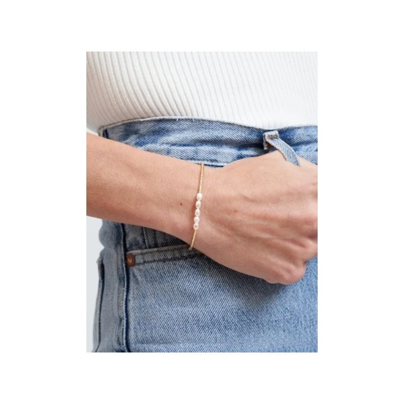 PULSERA CUENTAS DORADAS Y PERLAS NATURALES