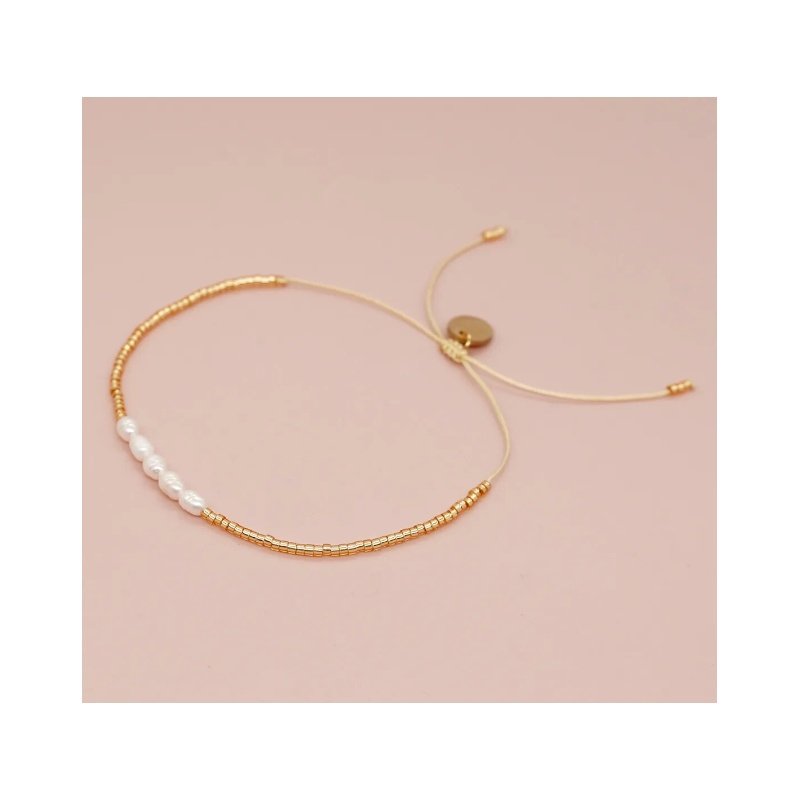 PULSERA CUENTAS DORADAS Y PERLAS NATURALES