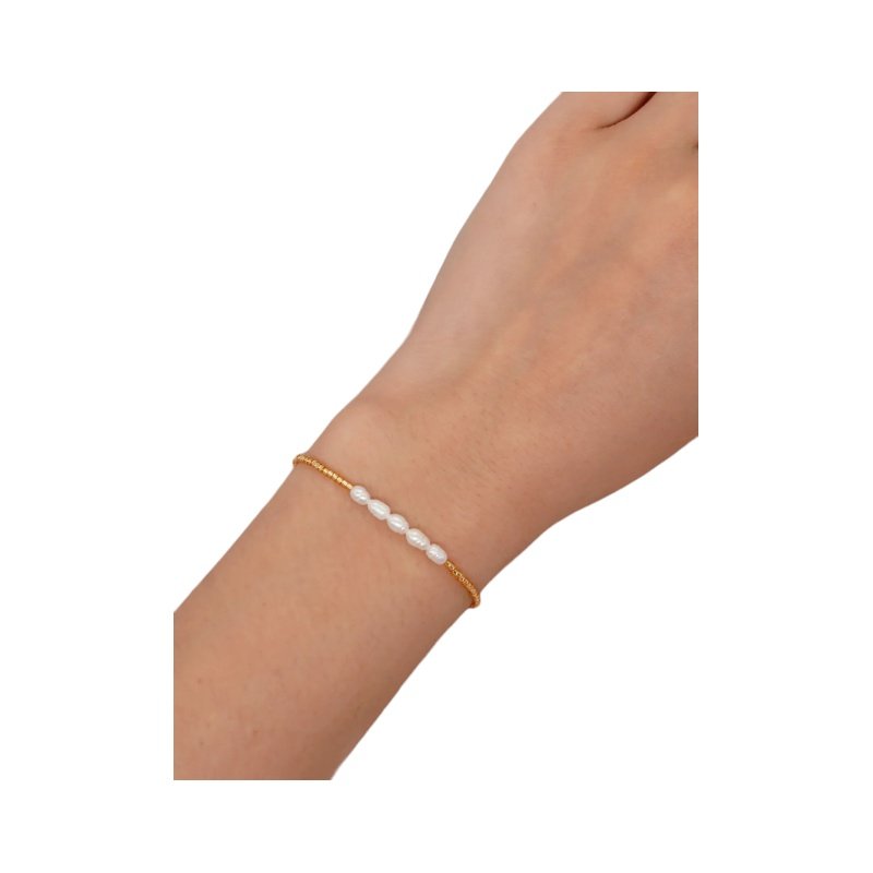 PULSERA CUENTAS DORADAS Y PERLAS NATURALES