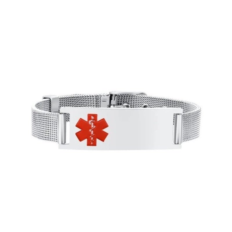 PULSERA ALERTA MÉDICA PERSONALIZADA MALLA FLEXIBLE