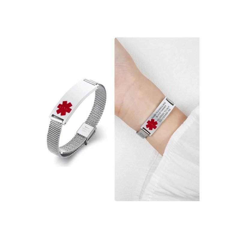 PULSERA ALERTA MÉDICA PERSONALIZADA MALLA FLEXIBLE