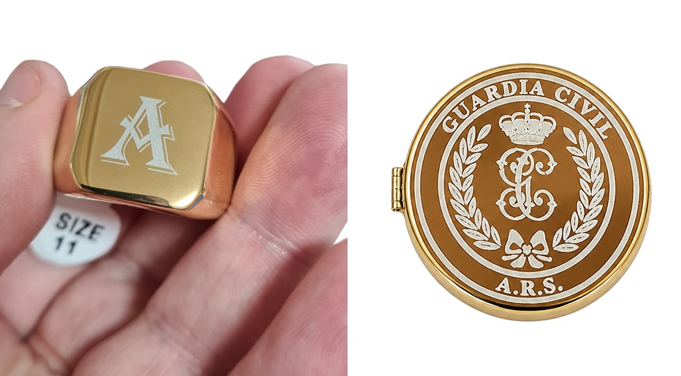 grabado láser en acero dorado