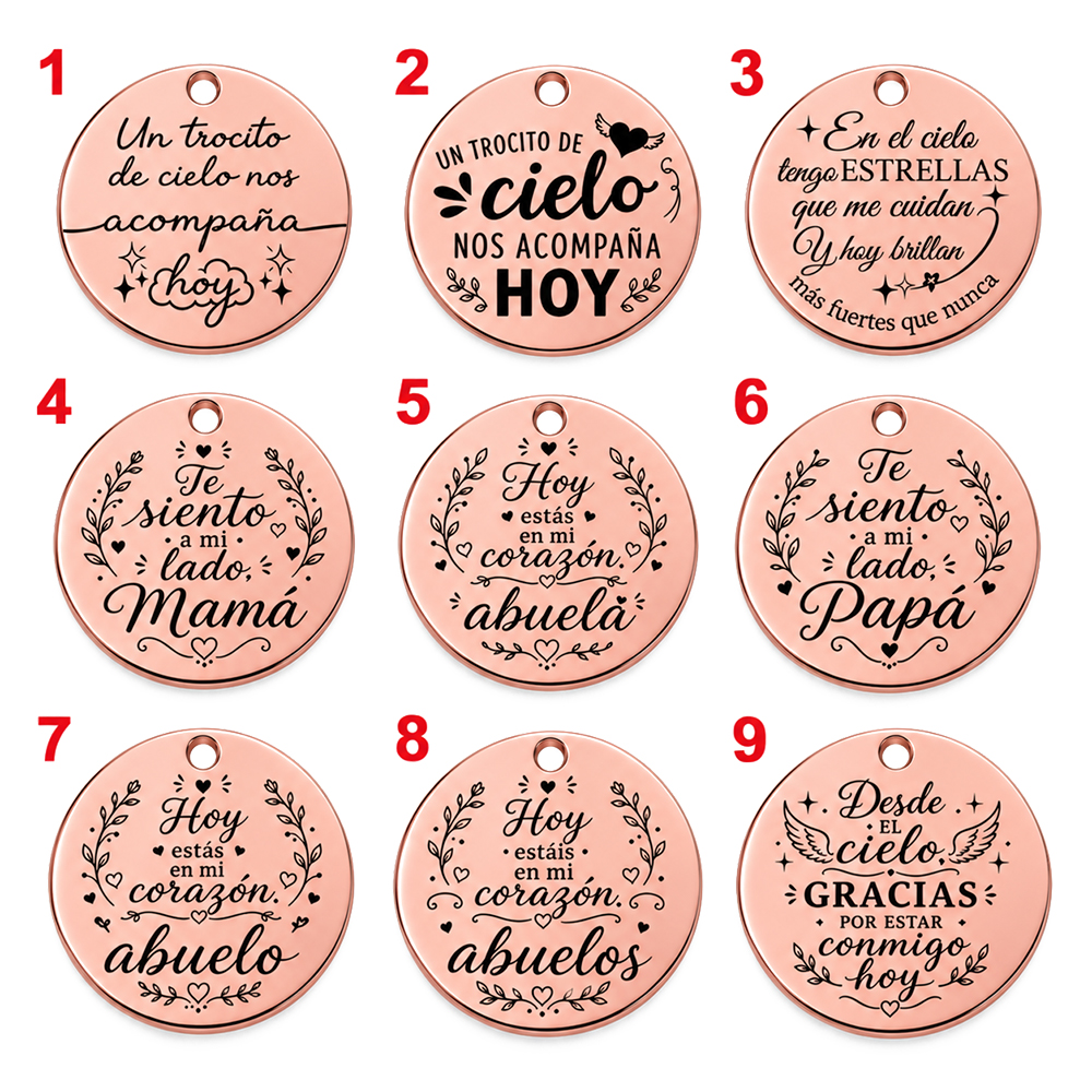 medallas personalizadas para ramo de novia acero y oro rosa