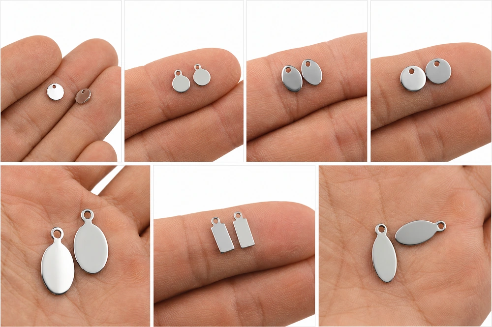 mini etiquetas acero plata para logotipo de complementos